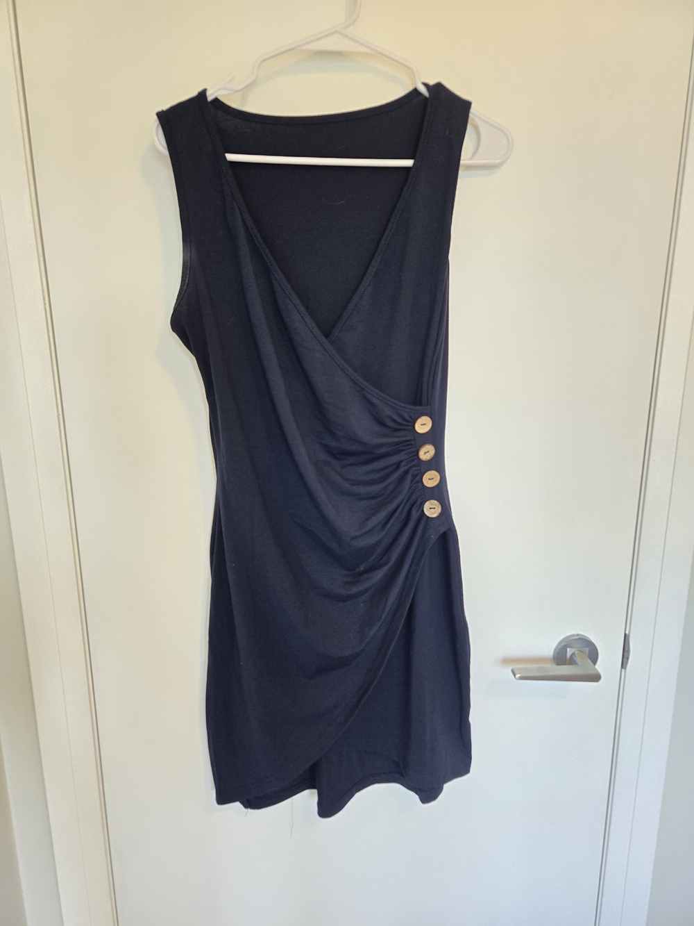 3/$10 SHEIN Navy Sleeveless Wrap Mini Dress with Button Accent